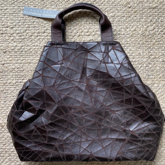 Anthropologie Sondra Roberts Geo Tote NWT Brown - Picture 2 of 5